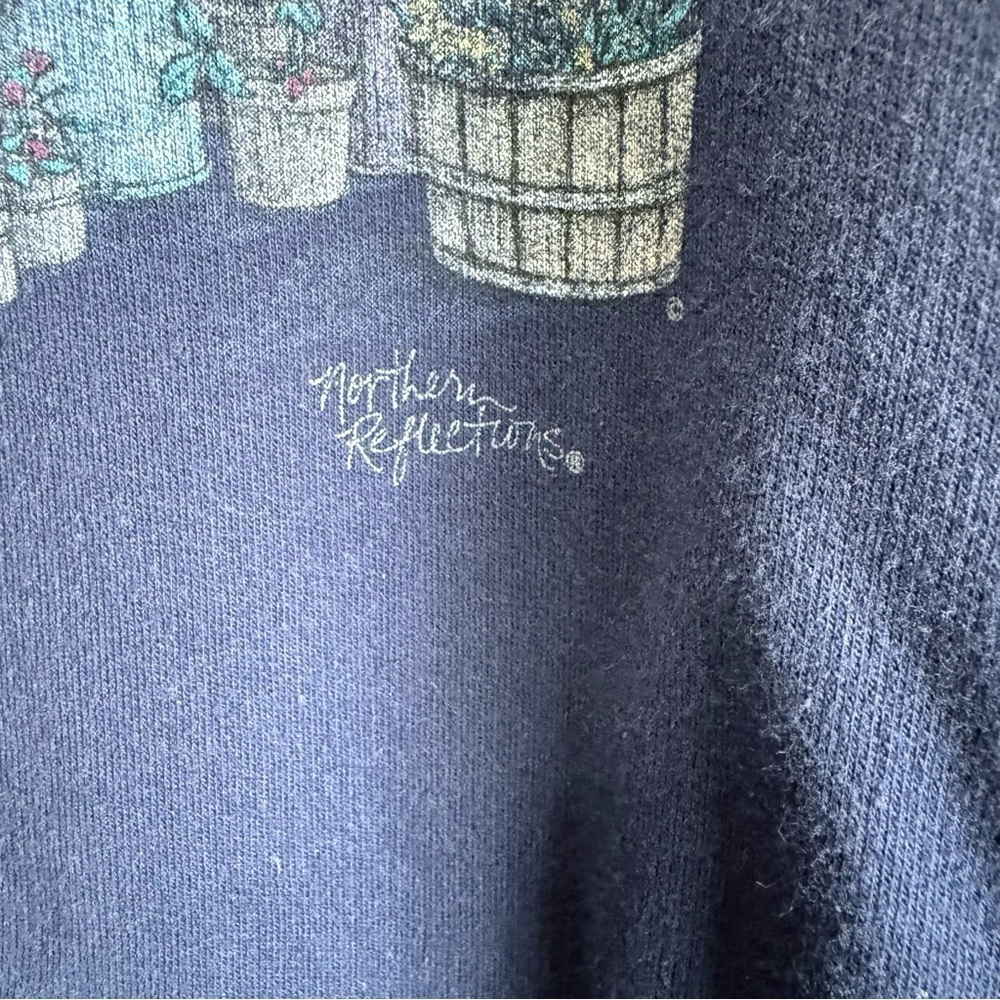 VTG 90s Northern Reflections Navy Crewneck Sweatshirt Flower Truck Cottagcore - Picture 3 of 4